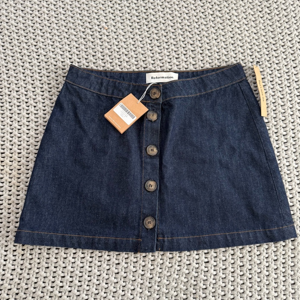 Reformation Candace Button Down Denim Mini Skirt Size 30